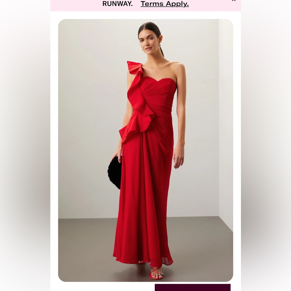 Badgley Mischka Red One Shoulder Dress
